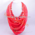 Hot sale voile printed beads pendant scarf bandana,headwear,neckwear,neckwarmer,Stole, Ruana